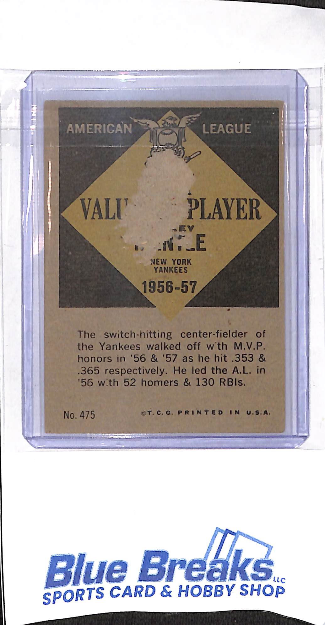 1961 Topps - Most Valuable Player 1956-'57 - American League - Mickey Mantle - #475 - baseball - Yankees