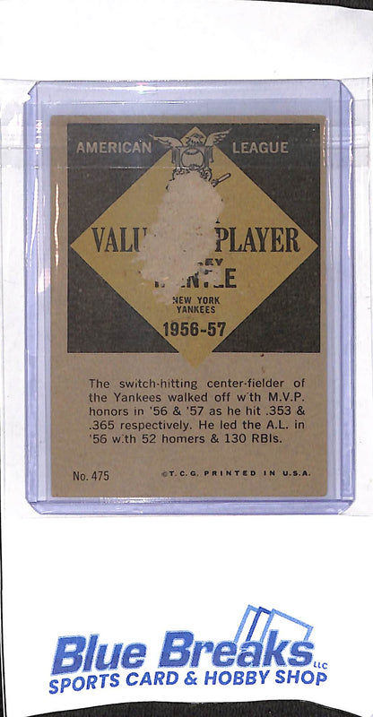 1961 Topps - Most Valuable Player 1956-'57 - American League - Mickey Mantle - #475 - baseball - Yankees