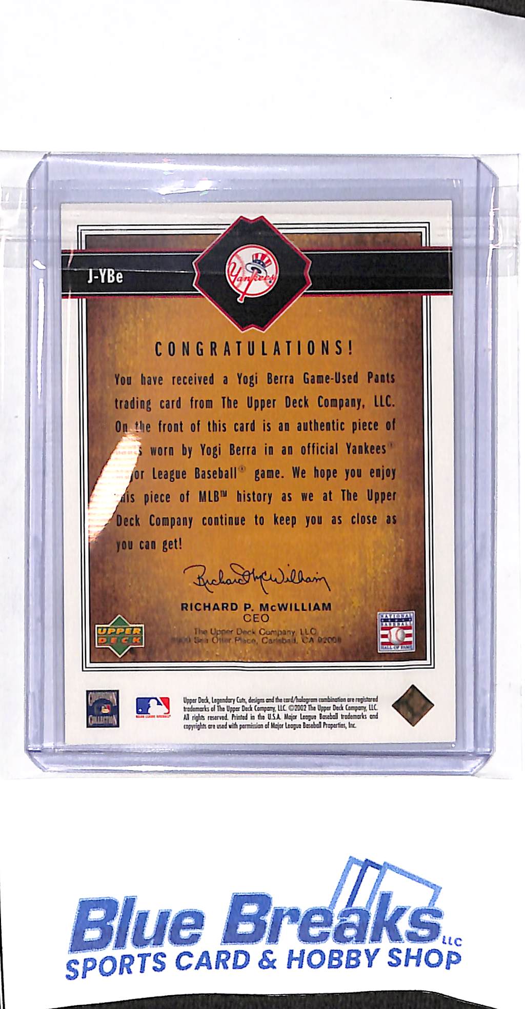 2002 Upper Deck - SP Legendary Game Jersey - Yogi Berra - #J-YBe - baseball - Yankees