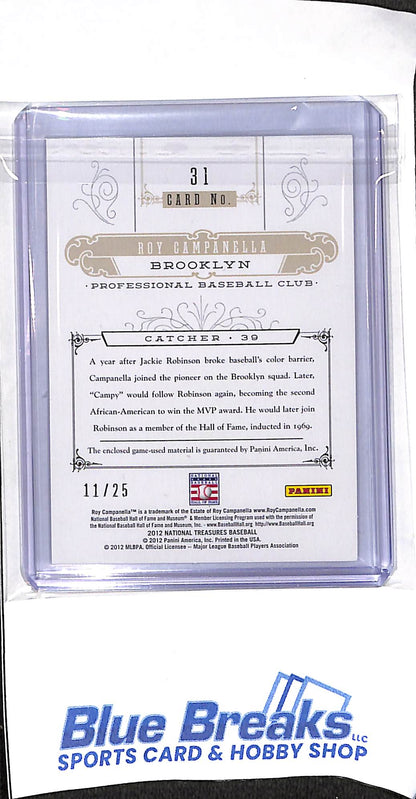 2012 National Treasure - Greatness - Roy Campanella - relic - 11/25 - #31 - baseball - Dodgers