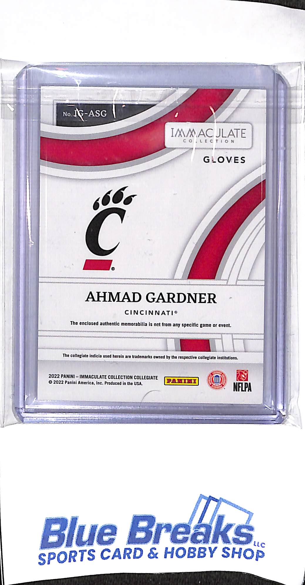 2022 Panini - Immaculate Collection Collegiate - Ahmad "Sauce" Gardner" - glove relic - 1/1 - #IG-ASG -football - Bearcats - Jets - Colts