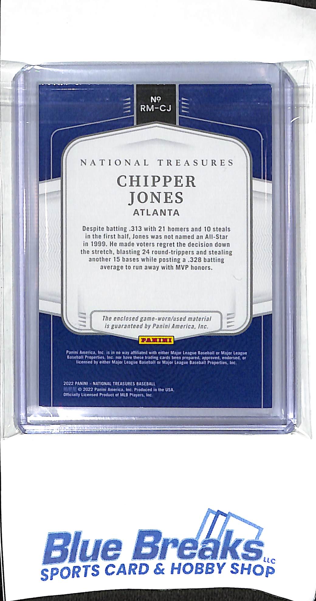 2022 Panini - National Treasures - Retro Materials - Chipper Jones - 05/10 - #RM-CJ - baseball - Braves