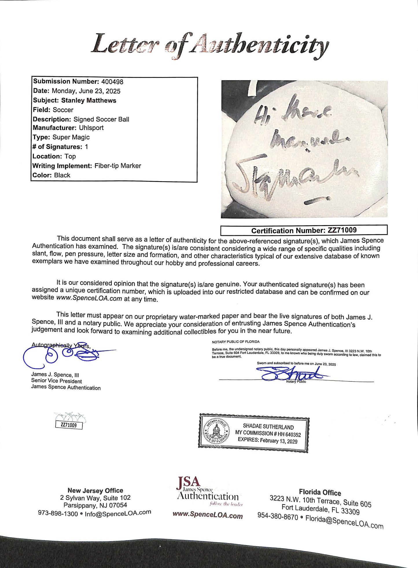 Sir Stanley Matthews Signed Soccer Ball - Football - England - Blackpool - Toronto - JSA Authenticated