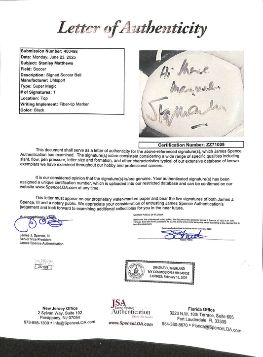 Sir Stanley Matthews Signed Soccer Ball - Football - England - Blackpool - Toronto - JSA Authenticated