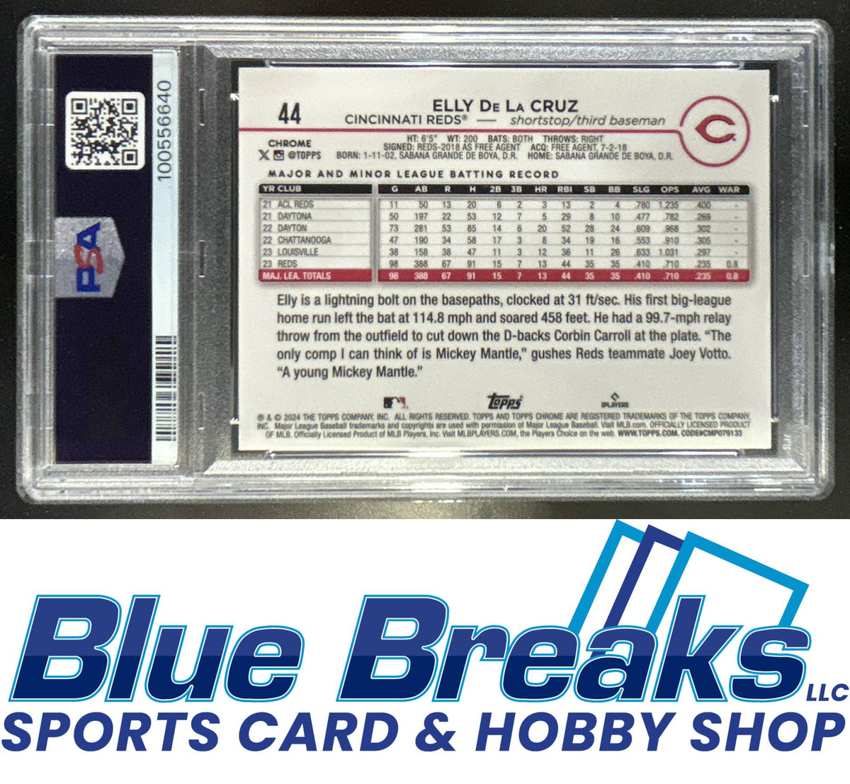 2024 Topps Chrome Logofractor Elly De La Cruz #44 RC PSA 9 Cincinnati Reds