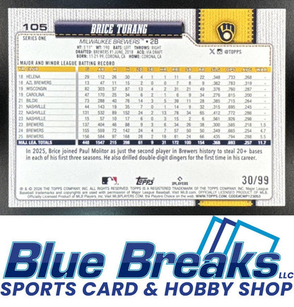 2026 Topps Series 1 Cherry Blossom Brice Turang 30 /99 #105 Milwaukee Brewers