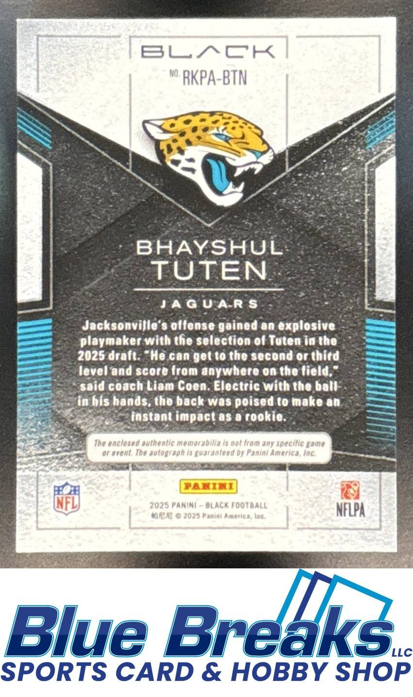2025 Panini Black Bhayshul Tuten #RKPA-BTN Rookie Patch Auto Royal 122/199 Relic RC Jaguars