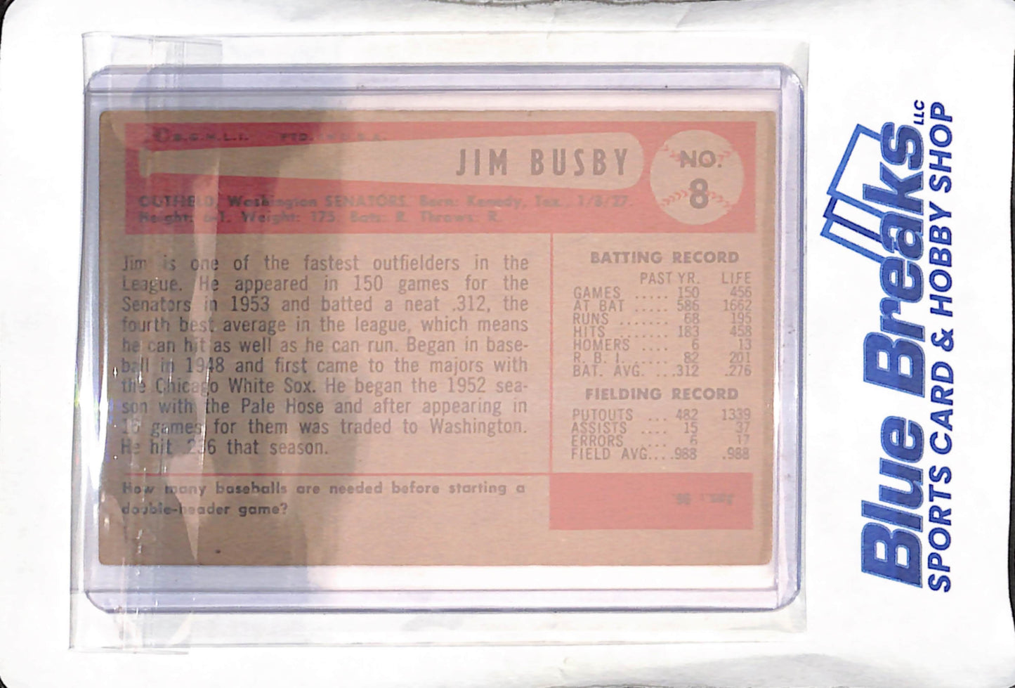 1954 Bowman - Jim Busby - #8 - baseball - Senators/Nationals