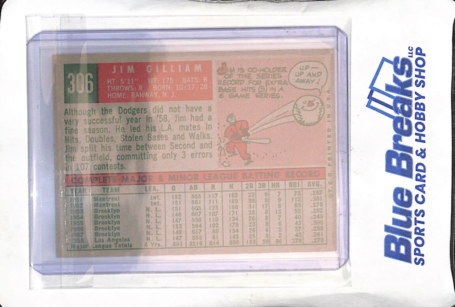 1959 Topps - Jim Gilliam - #306 - baseball - Dodgers