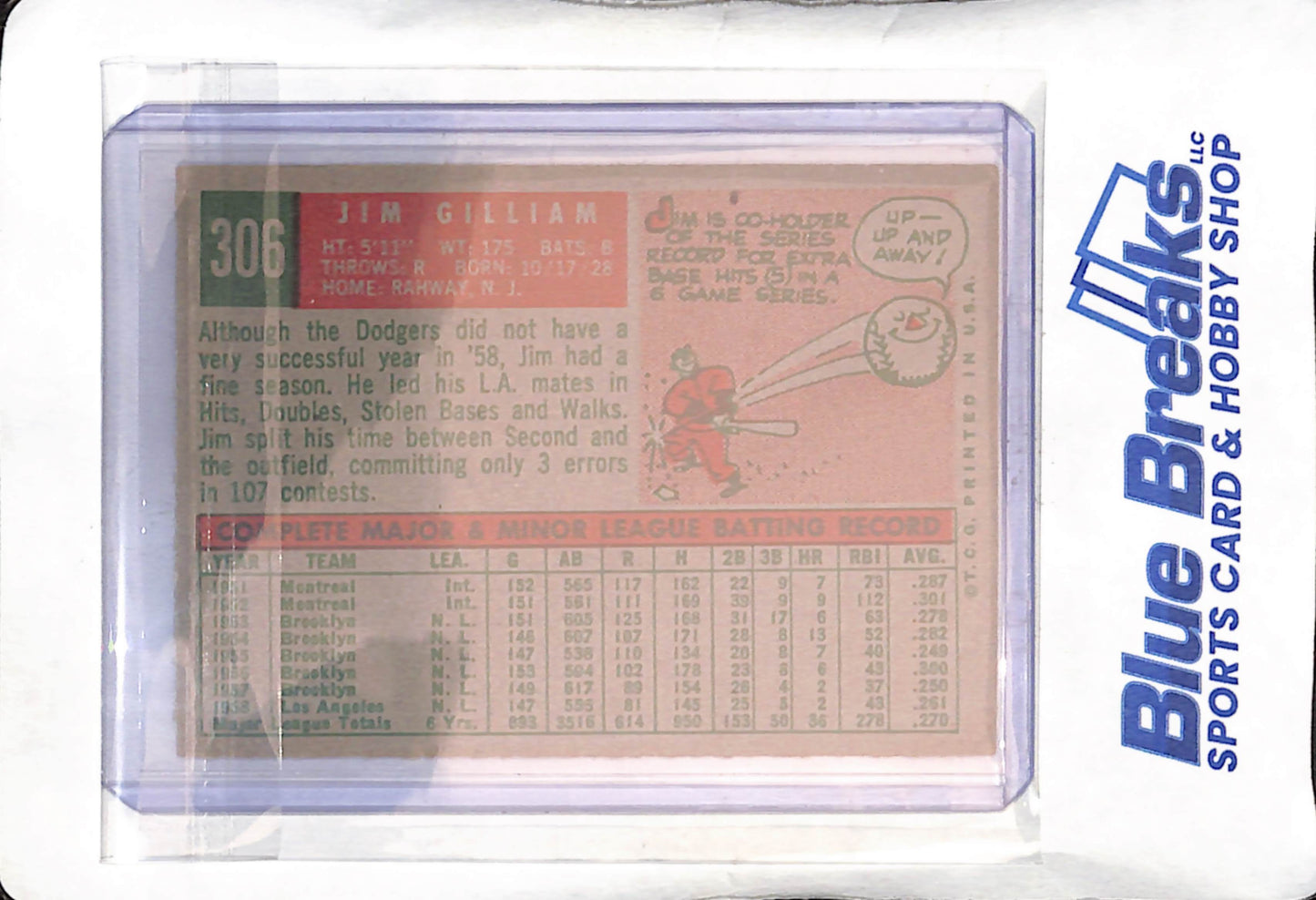 1959 Topps - Jim Gilliam - #306 - baseball - Dodgers