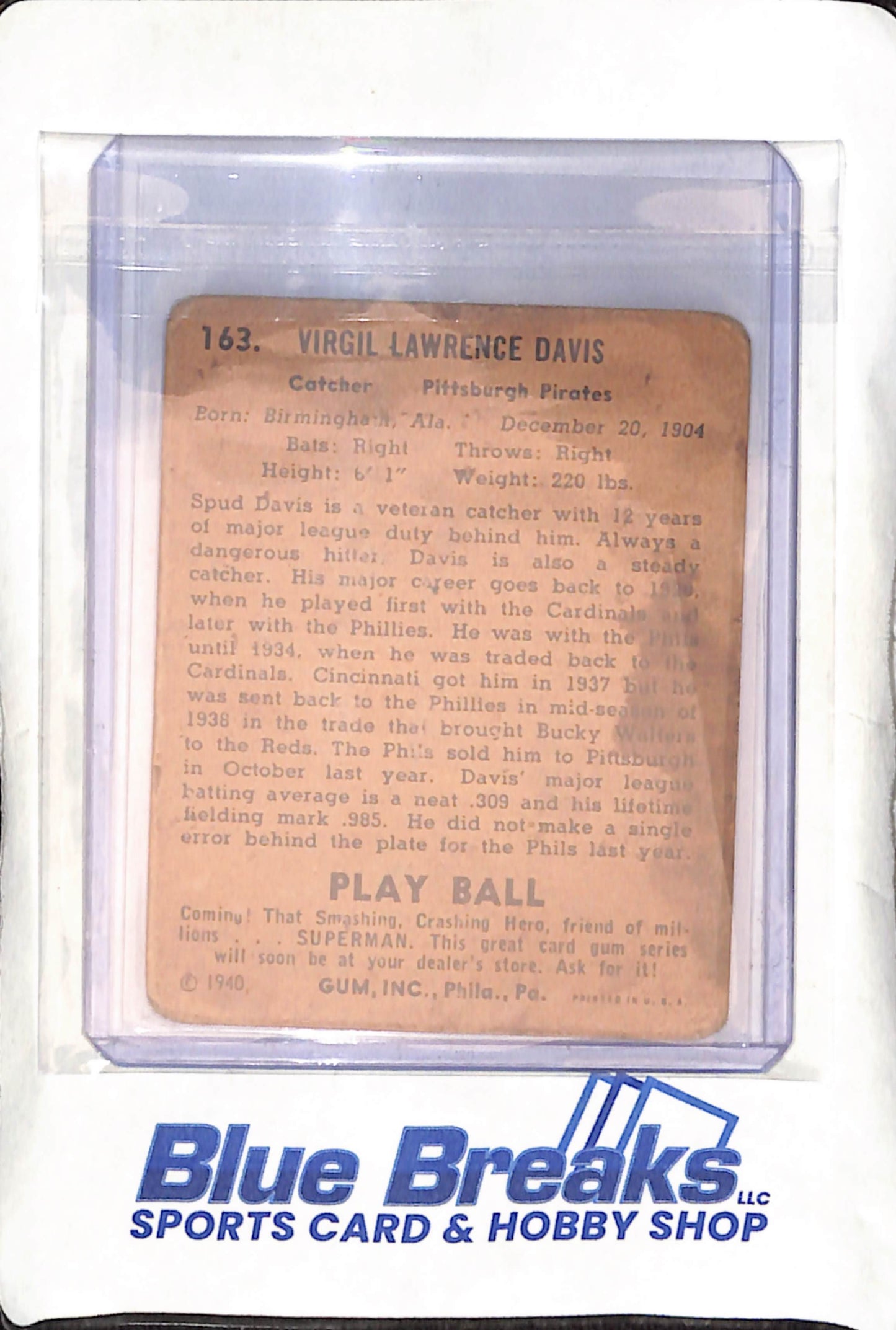 1940 Playball - "Spud" Davis - #163 - baseball - Pirates