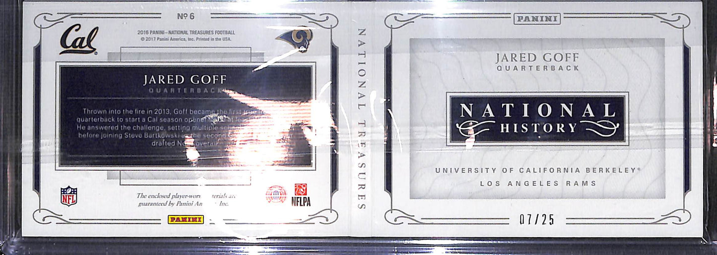 2016 Panini - National Treasures - Jared Goff - dual relic booklet - 07/25 - #6 - football - UCLA - Rams