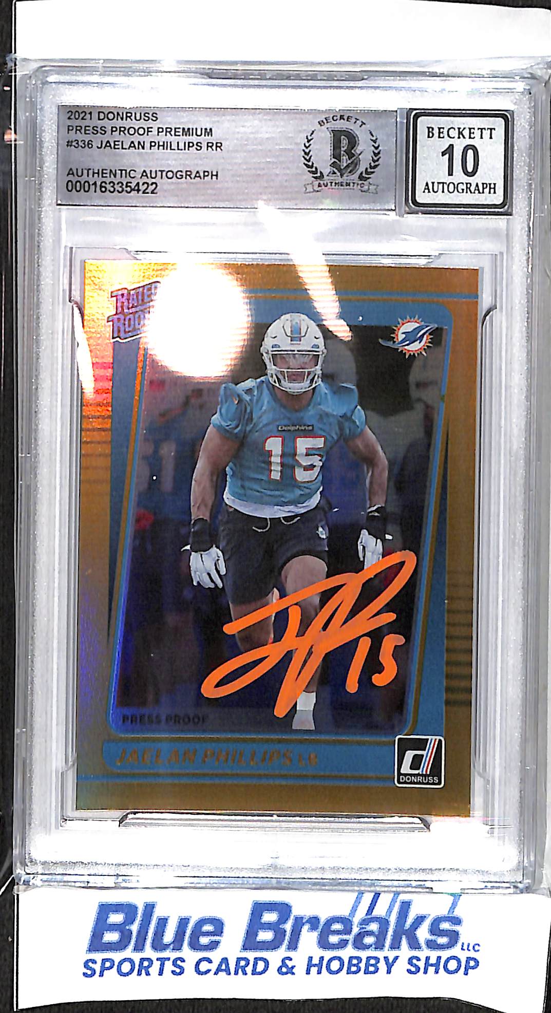 2021 Panini - Donruss - Rated Rookie - Press Proof Premium - gold -  Jaelan Phillips - autograph - #336 - BGS COA - football - Dolphins