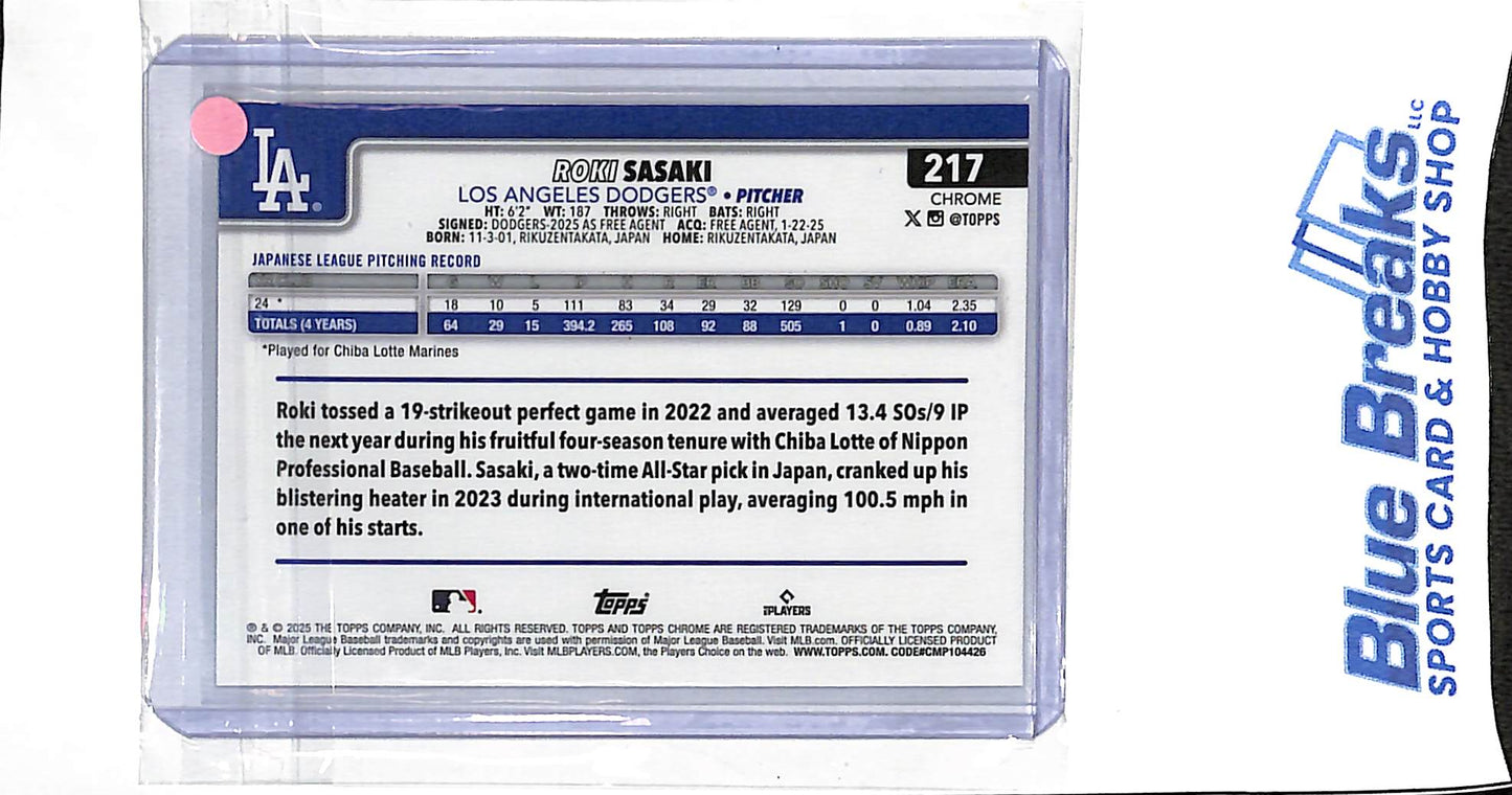 2025 Topps Chrome - X-Fractor - Roki Sasaki - #217 - baseball - Dodgers