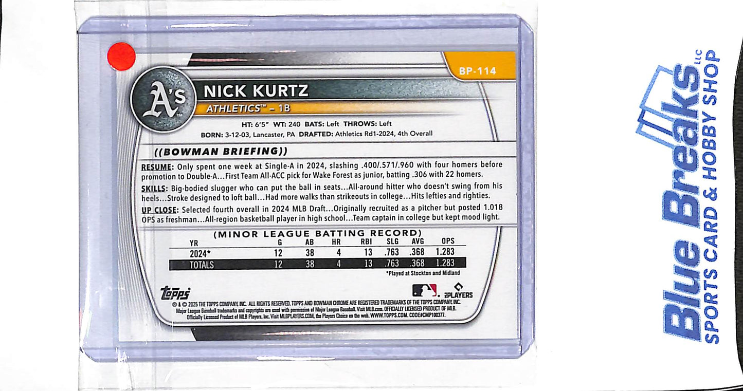 2025 Bowman - sky blue - Nick Kurtz - 355/499 - #BP-114 - baseball - Athletics