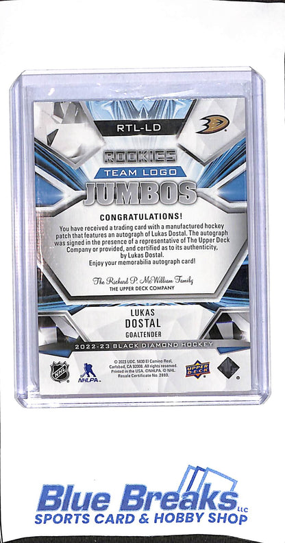2022-23 Upper Deck - Black Diamond - Rookies Team Logo Jumbos - Lukas Dostal - auto - 30/99 - hockey - Ducks