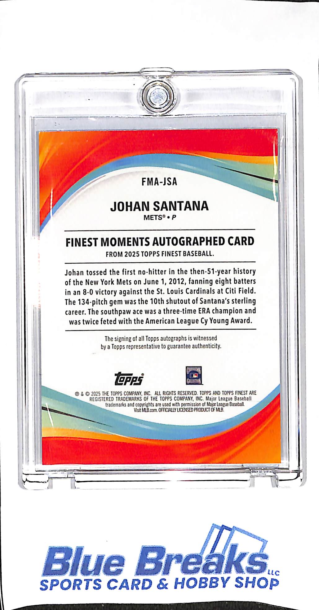 2025 Topps - Finest - blue - Moments - Johan Santana - auto - #FMA-JSA - baseball - Mets