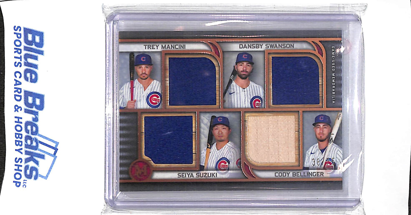 2023 Topps - Museum Collection - primary pieces quad relics - Mancini - Swanson - Suzuki - Bellinger - 38/75 - #FPQR-MSSB - baseball - Cubs