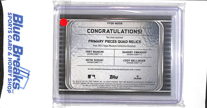 2023 Topps - Museum Collection - primary pieces quad relics - Mancini - Swanson - Suzuki - Bellinger - 38/75 - #FPQR-MSSB - baseball - Cubs