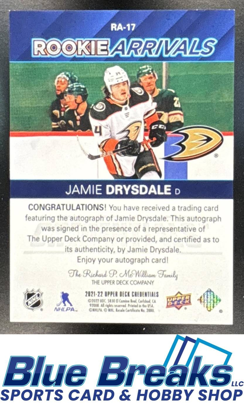 2021 Upper Deck Credentials Jamie Drysdale #RA-17 RC Arrivals Auto