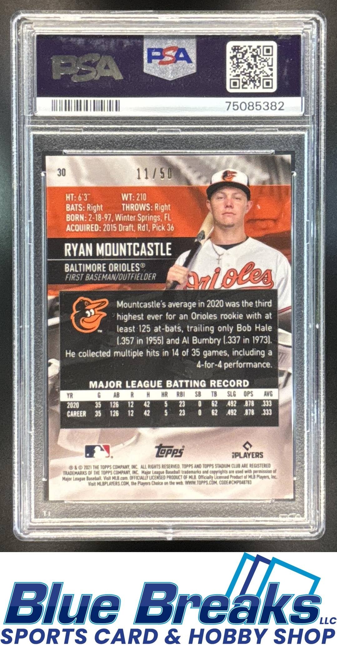 2021 Topps Stadium Club Chrome Ryan Mountcastle #30 Gold Refractor 11/50 RC PSA 10 baseball Orioles