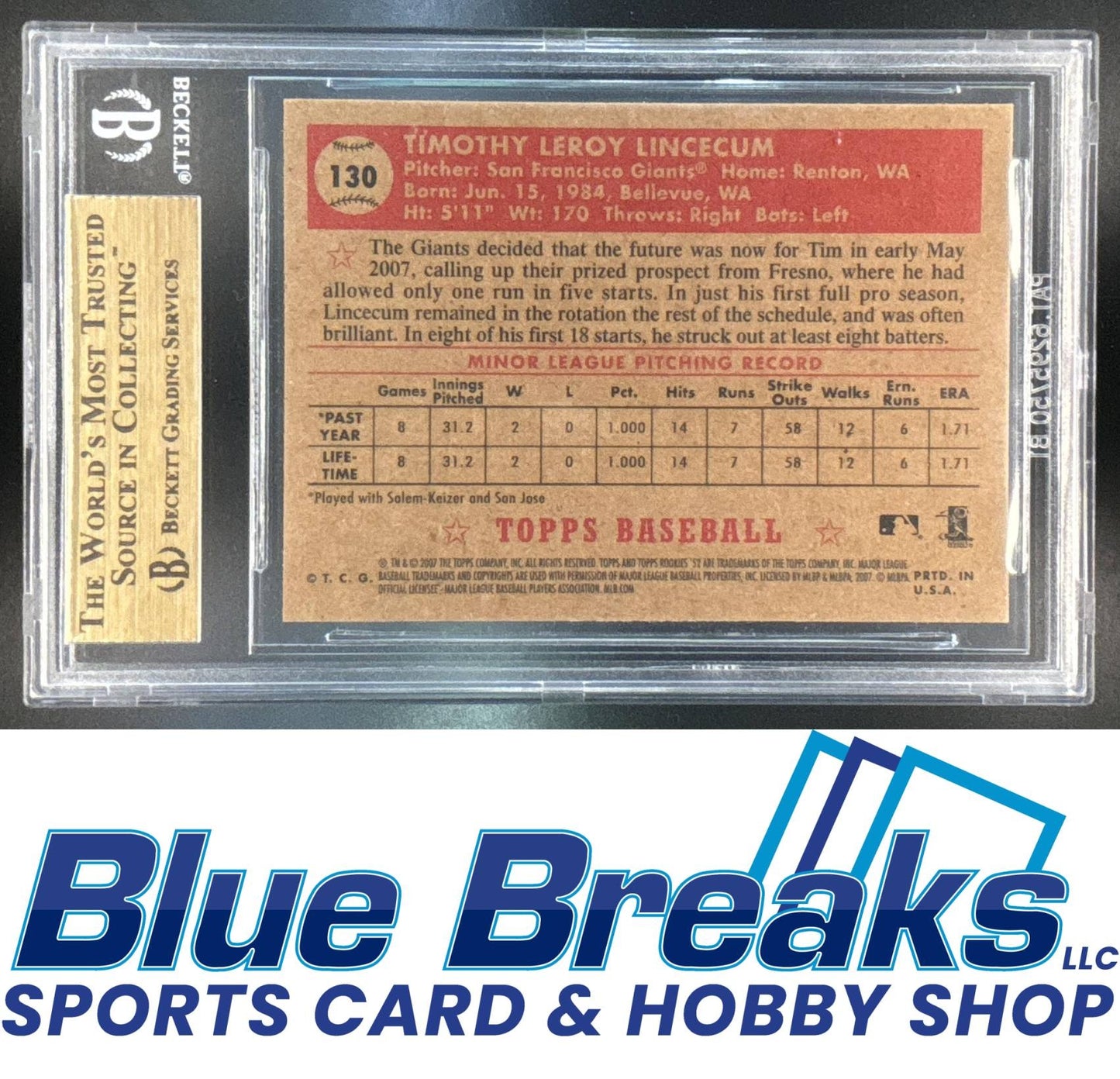 2007 Topps Rookie 1952 Edition Tim Lincecum #130 RC BGS 9.5 Giants