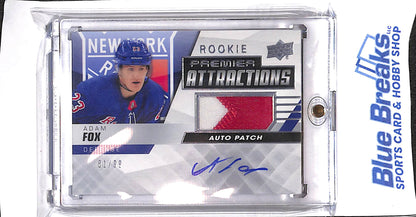 2019-20 Upper Deck - Premier - Rookie Premier Attractions - Adam Fox - auto patch - 81/99 - #PA-AF - hockey - Rangers