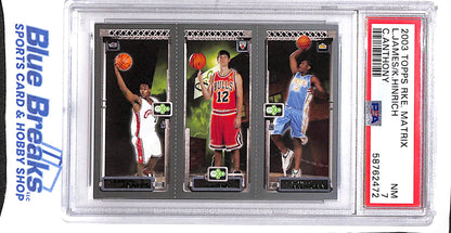 2003 Topps - Rookie Matrix - LeBron James - Kirk Hinrich - Carmelo Anthony - #111 - #113 - #117 - PSA 7 - basketball - Cavaliers - Bulls - Nuggets - drop