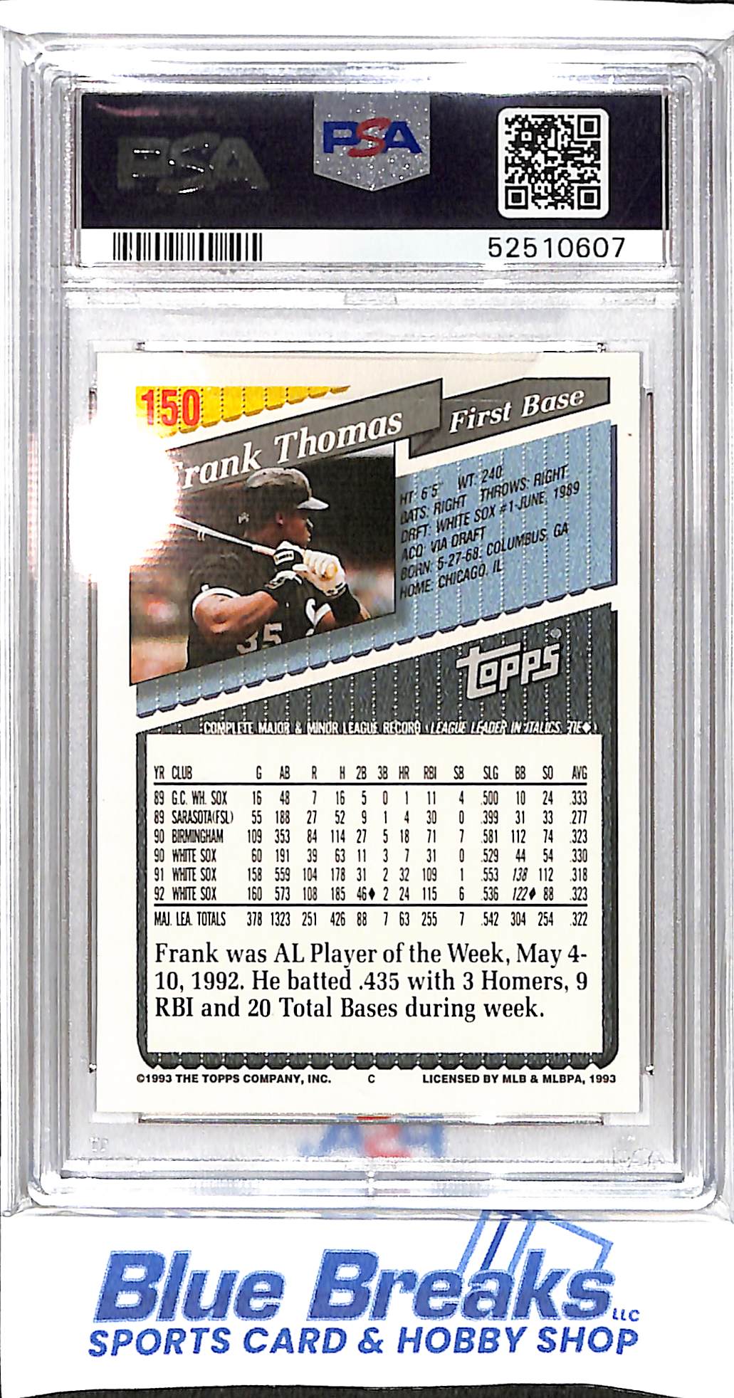 1993 Topps - Frank Thomas - #150 - PSA 9 - baseball - White Sox