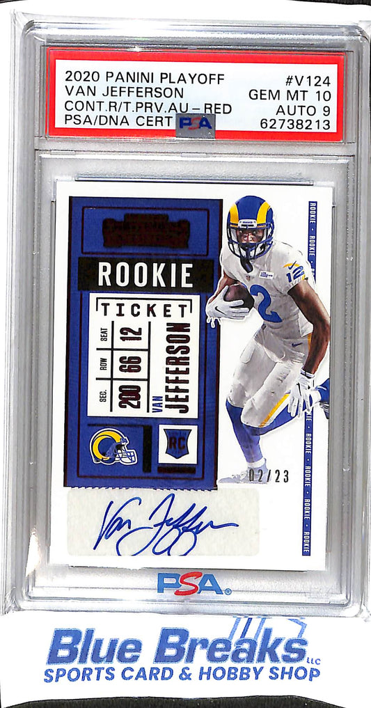 2020 Panini Playoff - Contenders - Rookie Ticket - Preview Autographs - Van Jefferson - 02/23 - #124 - PSA 10 / auto 9 - football - Rams