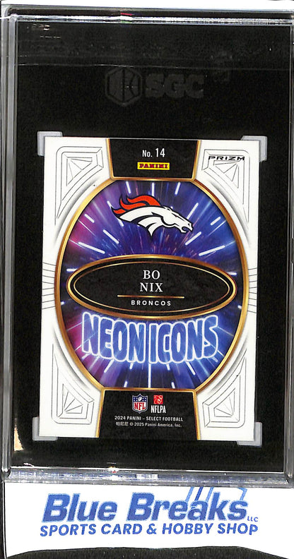 2024 Panini - Select - Silver Prizm - Neon Icons - Bo Nix - RC - #14 - SGC 9 - football - Broncos - drop