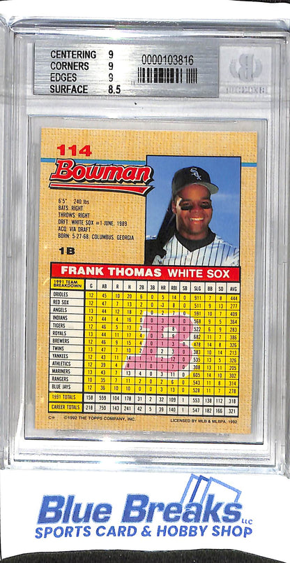 1992 Bowman - Frank Thomas - #114 - BGS 9 - baseball - White Sox - drop
