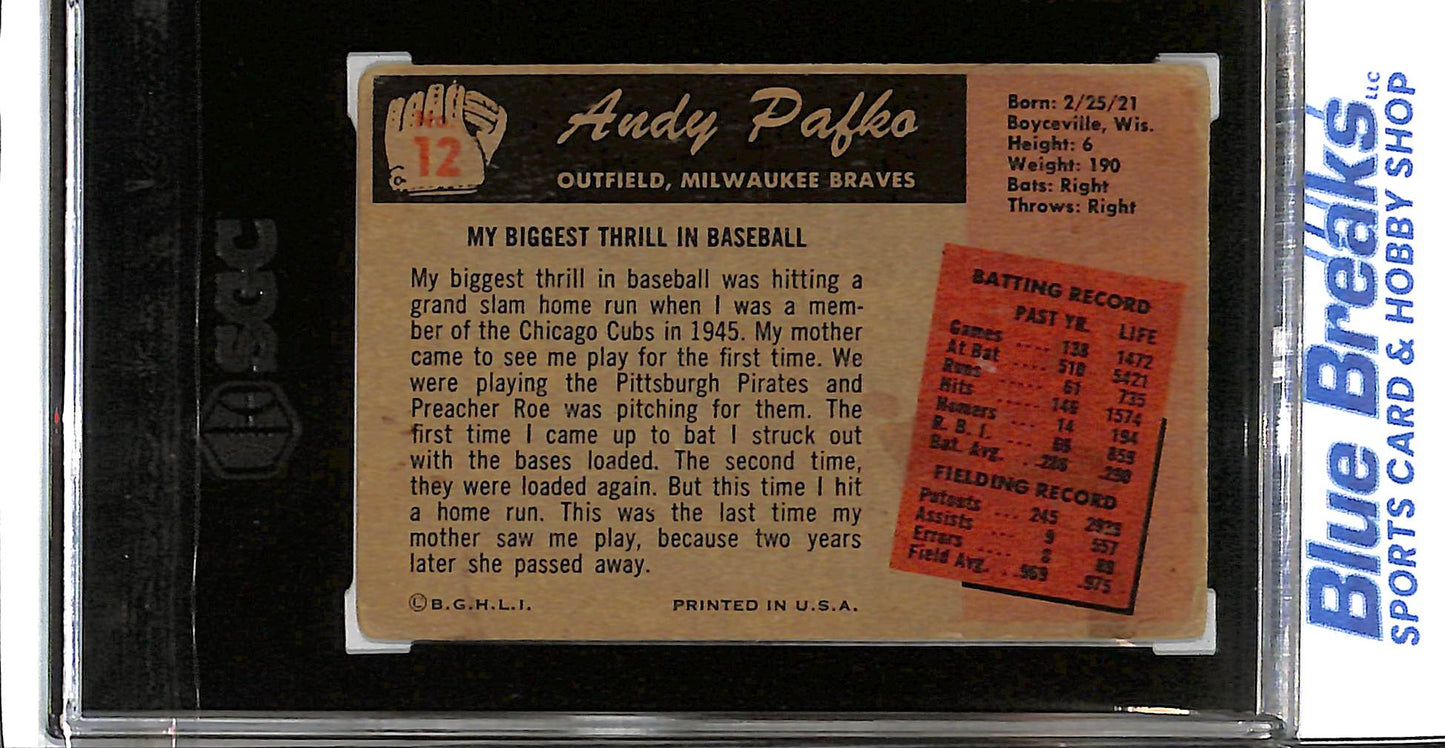 1955 Bowman - Andy Pafko - #12 - SGC 1.5 - baseball - Braves