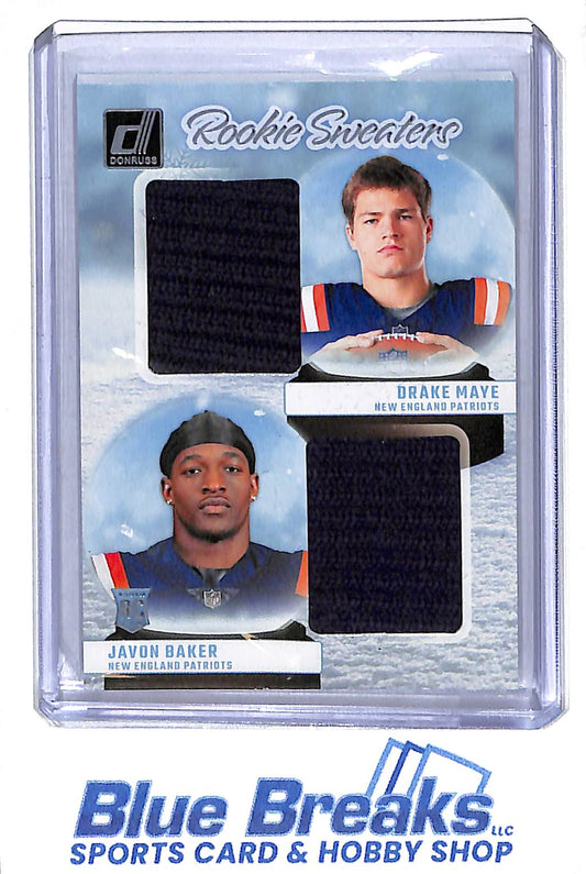 2024 Panini - Donruss - Rookie Sweaters - Drake Maye - Javon Baker - dual relic - RC - #RHD-NE - football - Patriots - drop