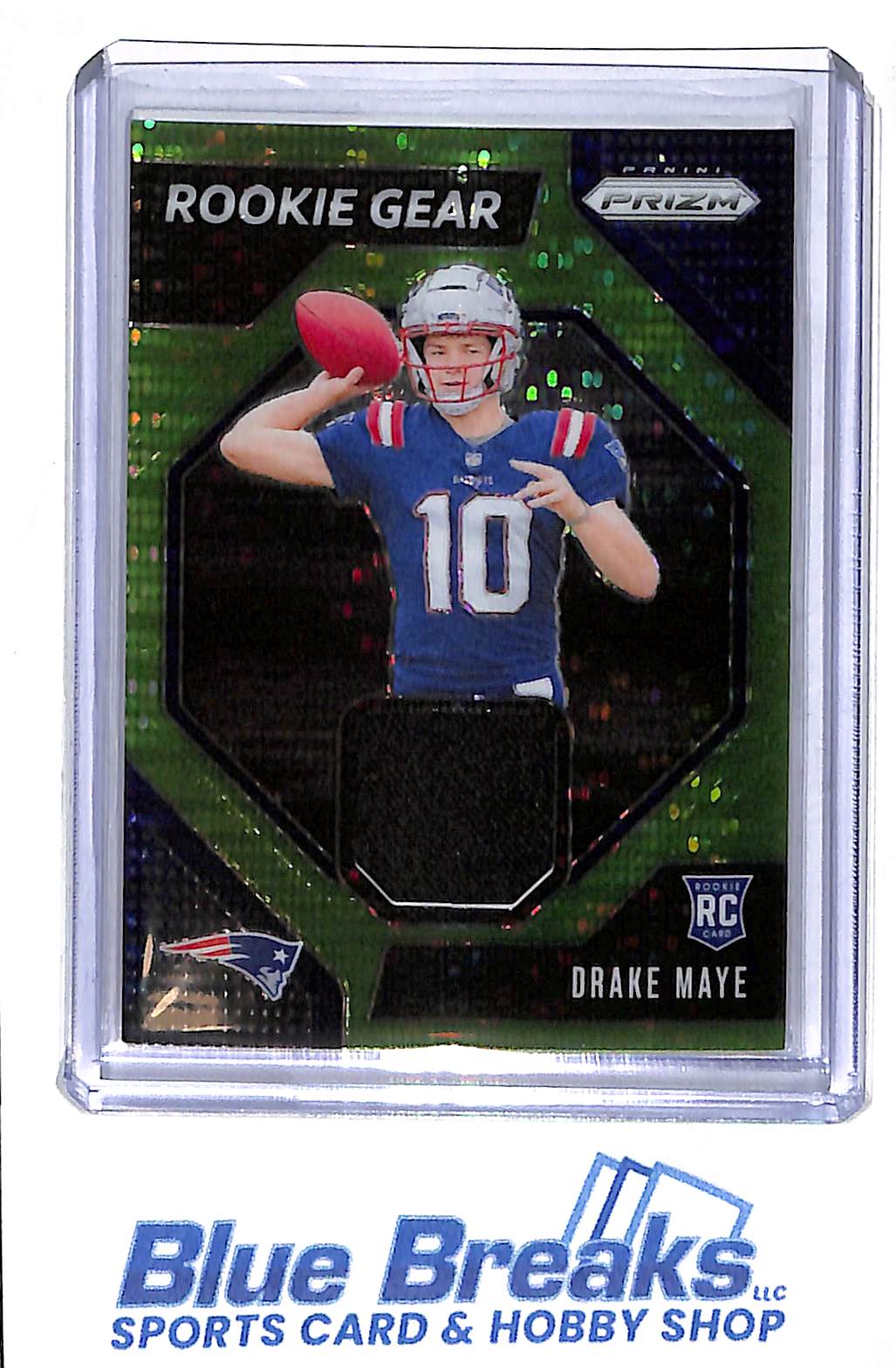 2024 Panini - Prizm - Rookie Gear - neon green pulsar prizm - Drake Maye - relic - RC - #RG-DME - football - Patriots - drop