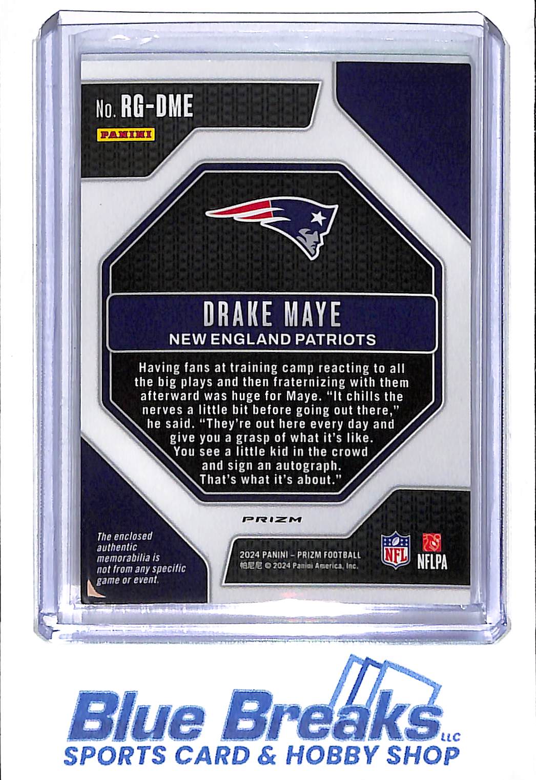 2024 Panini - Prizm - Rookie Gear - neon green pulsar prizm - Drake Maye - relic - RC - #RG-DME - football - Patriots - drop
