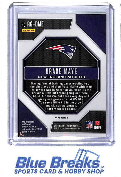 2024 Panini - Prizm - Rookie Gear - neon green pulsar prizm - Drake Maye - relic - RC - #RG-DME - football - Patriots - drop
