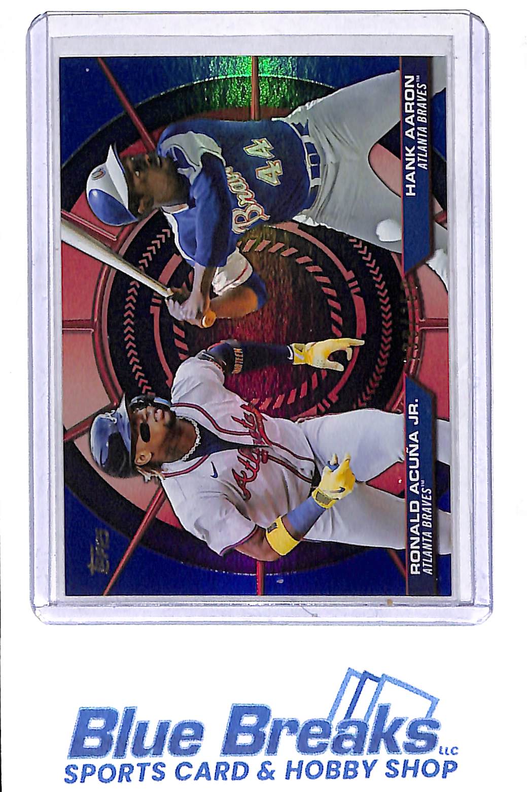 2025 Topps - Series 2 - blue - Dynamic Duos - Ronald Acuna Jr - Hank Aaron - #DD-16 - baseball - Braves - drop