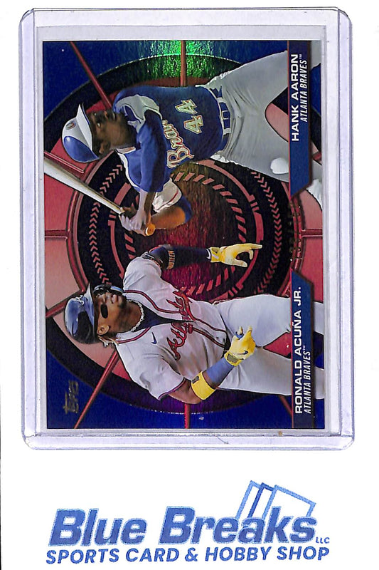2025 Topps - Series 2 - blue - Dynamic Duos - Ronald Acuna Jr - Hank Aaron - #DD-16 - baseball - Braves - drop