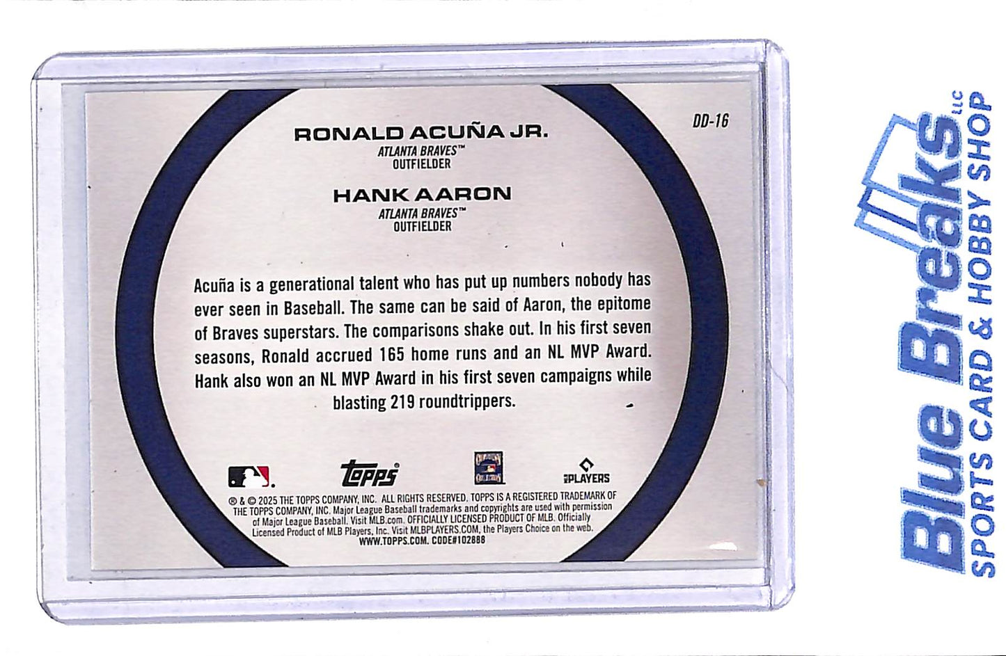 2025 Topps - Series 2 - blue - Dynamic Duos - Ronald Acuna Jr - Hank Aaron - #DD-16 - baseball - Braves - drop