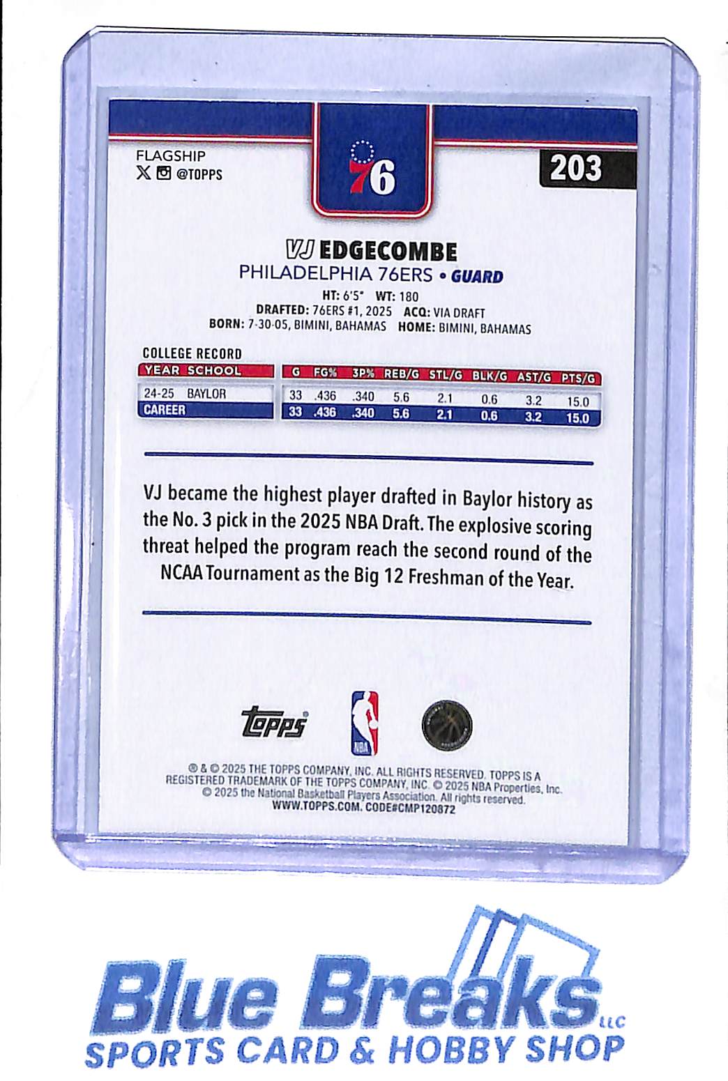 2025 Topps - flagship - season tip off - VJ Edgecombe - RC - #203 - basketball - 76ers