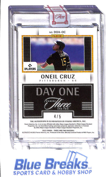 2022 Oneil Cruz - Panini Three and Two - Day One - Autographed - Rookie - #DOA-OC - 4/5 - Pittsburgh Pirates - drop