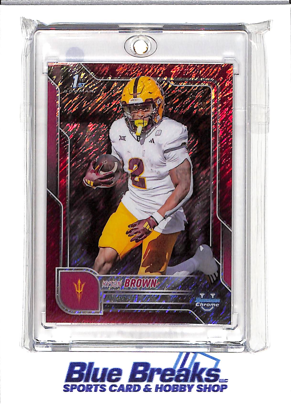2025 Bowman University Chrome - 1st Bowman - red shimmer - Kyson Brown - 3/5 - #158 -football - Arizona State Sun Devils