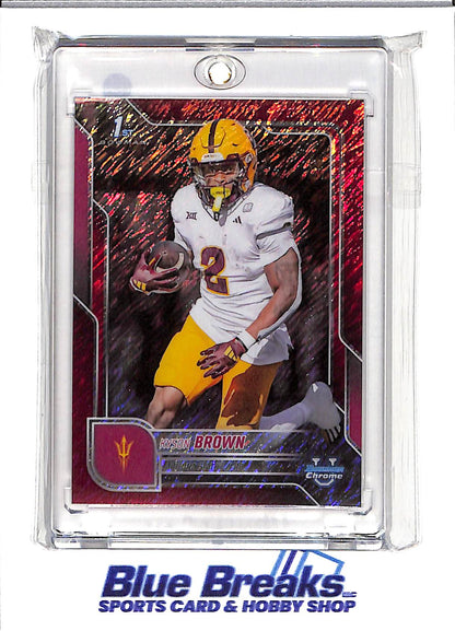 2025 Bowman University Chrome - 1st Bowman - red shimmer - Kyson Brown - 3/5 - #158 -football - Arizona State Sun Devils