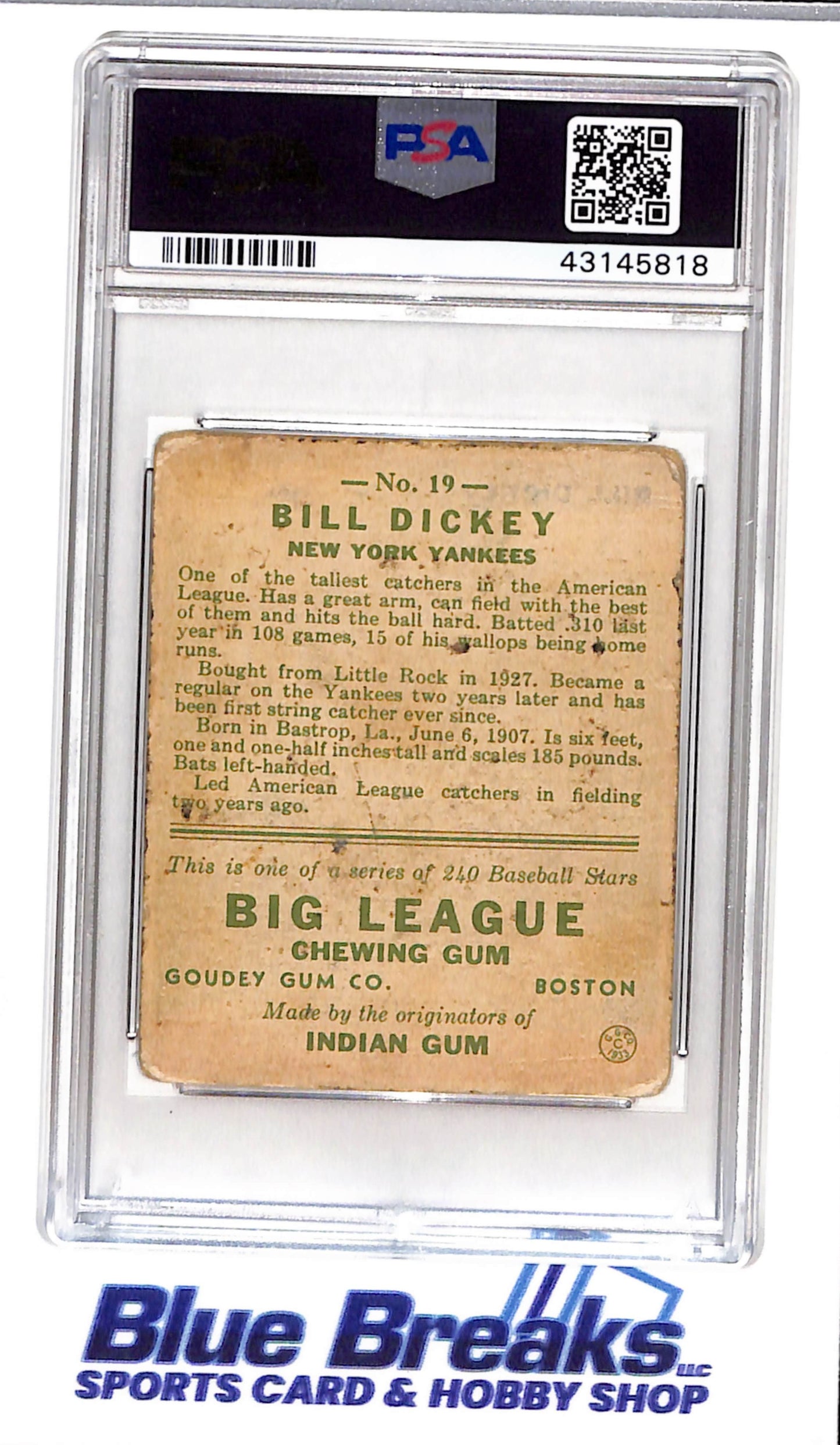 1933 Goudey - Bill Dickey - #19 - PSA 1.5 - baseball - Yankees