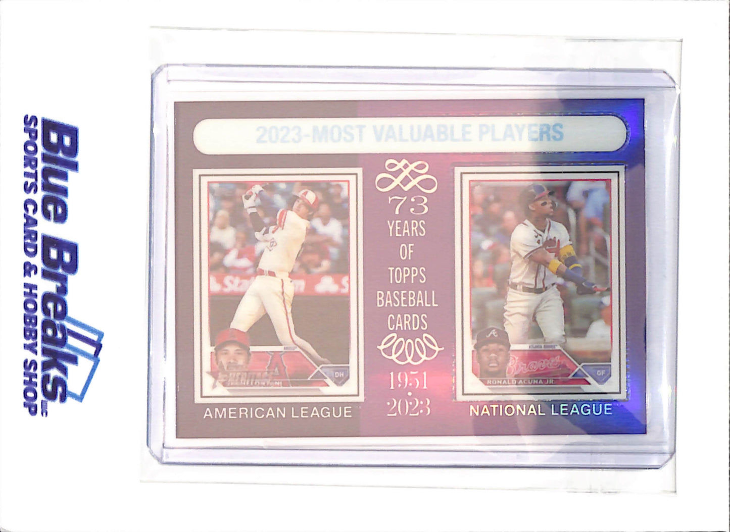 2024 Topps - Heritage - purple - 2023 Most Valuable Players - Shohei Ohtani - Ronald Acuna Jr - #204 - baseball - Angels - Braves