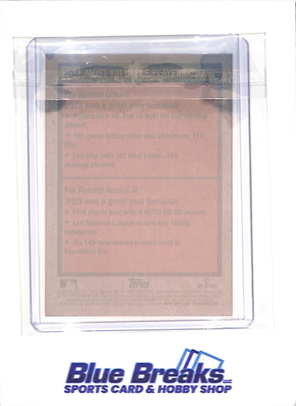 2024 Topps - Heritage - purple - 2023 Most Valuable Players - Shohei Ohtani - Ronald Acuna Jr - #204 - baseball - Angels - Braves