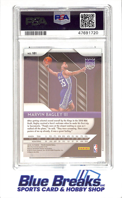 2018 Panini - Prizm - Marvin Bagley III - RC - #181 - PSA 9 - basketball - Kings
