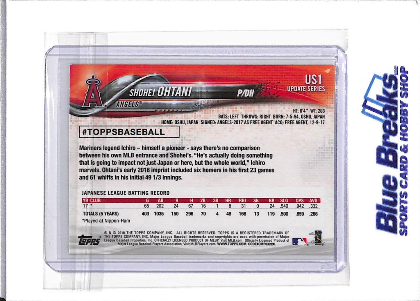2018 Topps - Update - Shohei Ohtani - RC - #US1 - baseball - Angels