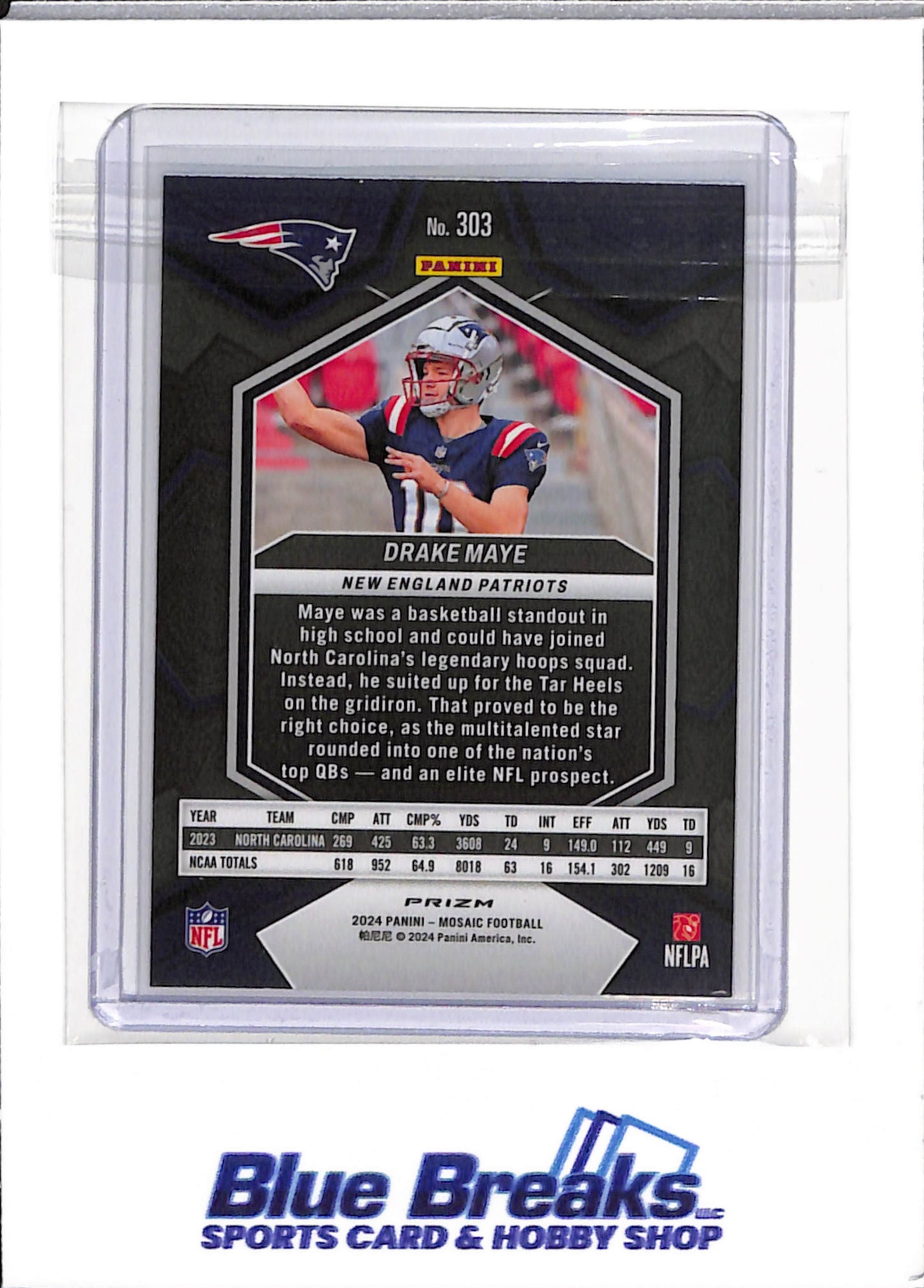 2024 Panini - Mosaic - reactive blue prizm - Drake Maye - RC - #303 - football - Patriots